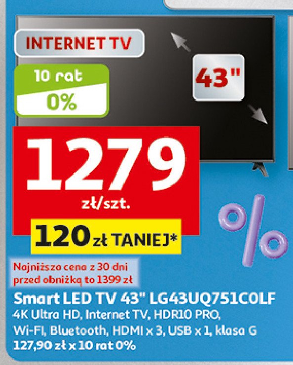 Telewizor 43'' 43uq751colf Lg promocja w Auchan