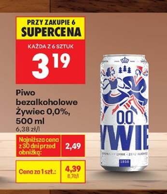 Piwo bezalkoholowe Żywiec 0,0% 500 ml promocja w Biedronka