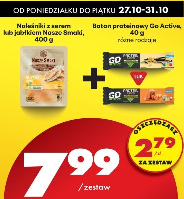 Naleśniki z serem lub jabłkiem Nasze Smaki, 400 g + Baton proteinowy Go Active, 40 g promocja w Biedronka