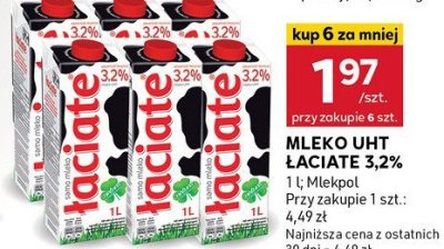 Mleko UHT Łaciate 3,2% Mlekpol promocja w Stokrotka