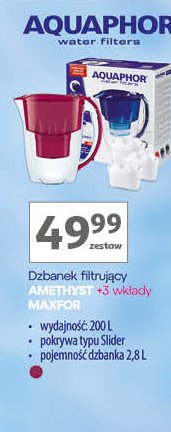 Dzbanek amethyst 2.8 l niebieski + 3 wk艂ady b100-25 Aquaphor promocja