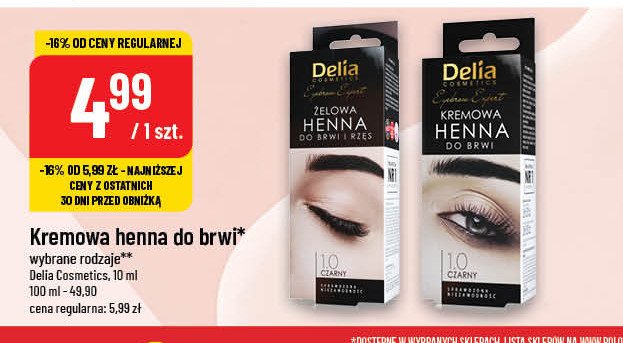 Henna 偶elowa do brwi i rz臋s 1.0 czarny Delia eyebrow expert promocja