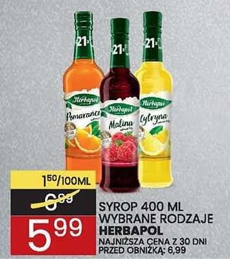 Syrop Herbapol 400 ml wybrane rodzaje (Pomarańcza, Malina, Cytryna) promocja w Wafelek