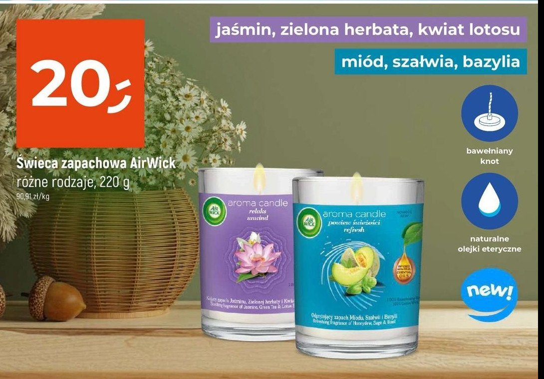 Świeca zapachowa jaśmin zielona herbata kwiat lotosu Air wick promocja w Dealz