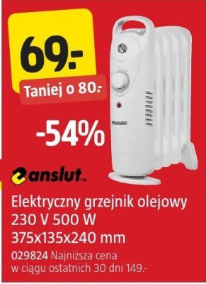 Elektryczny grzejnik olejowy 230 V 500 W 375x135x240 mm anslut promocja w Jula