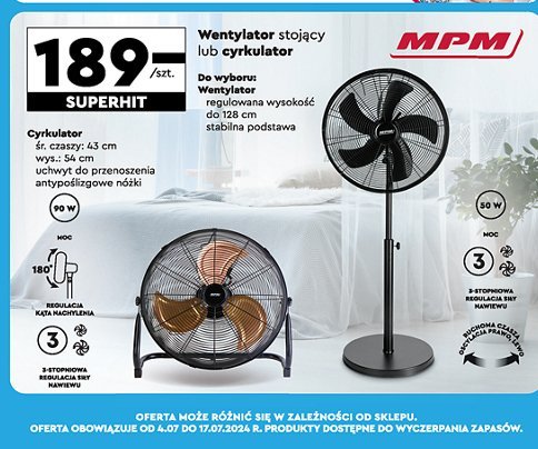 Wentylator cyrkulujący 43 cm Mpm product promocja