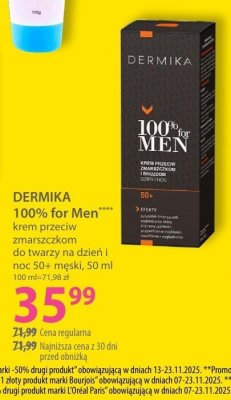 Krem przeciw zmarszczkom Dermika 100% for Men promocja w Hebe