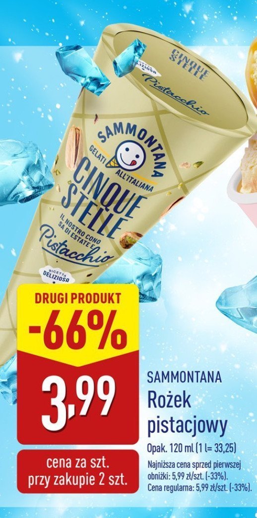 Rożek pistacjowy SAMMONTANA CINQUESTELLE promocja