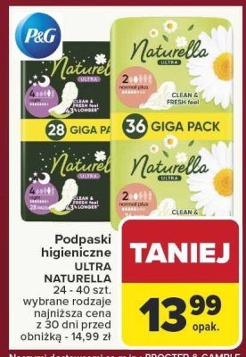Podpaski higieniczne ULTRA NATURELLA 24 - 40 szt. promocja w Carrefour