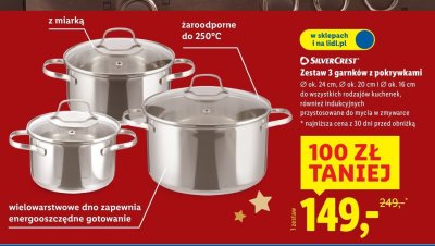 Zestaw 3 garnków z pokrywkami Silvercrest Ø ok. 24 cm, Ø ok. 20 cm i Ø ok. 16 cm promocja w Lidl