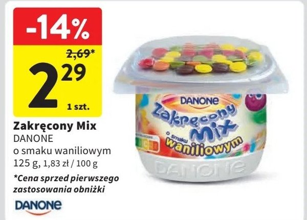 Jogurt z drażami wanilia Danone zakręcony mix promocja w Intermarche