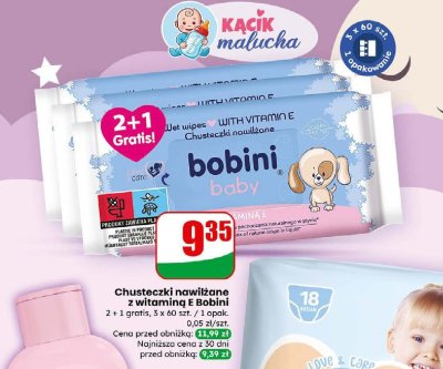 Chusteczki nawilżane z witaminą E Bobini promocja w Dino