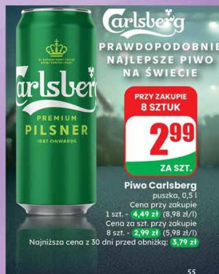 Piwo Carlsberg puszka 0,5l promocja w Dino