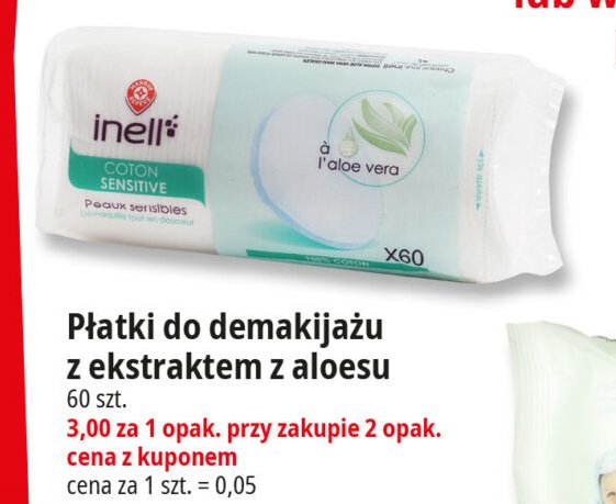 Płatki do demakijażu aloe vera WIODĄCA MARKA INELL Wiodąca marka promocja w Leclerc