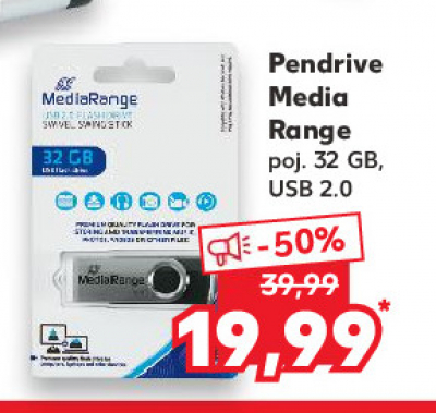 Pendrive 32 gb usb 2.0 srebrny Mediarange promocja