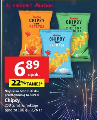 Chipsy papryka, zielona cebulka lub fromage Auchan promocja w Auchan