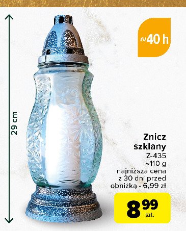 Znicz szklany z-435 40 h 110 g promocja w Globi