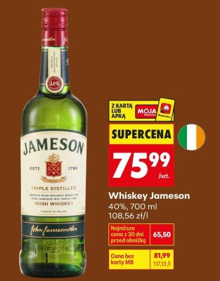 Whiskey Jameson 40%, 700 ml promocja w Biedronka