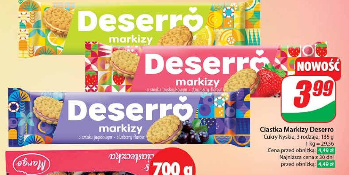 Ciastka markizy o smaku jagodowym Deserro promocja