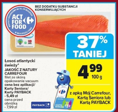 Łosoś atlantycki świeży JAKOŚĆ Z NATURY CARREFOUR filet ze skórą promocja w Carrefour