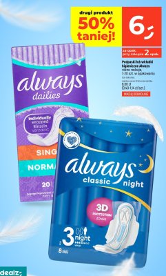 Podpaski lub wkładki higieniczne Always różne rodzaje, 7-20 szt. w opakowaniu promocja w Dealz