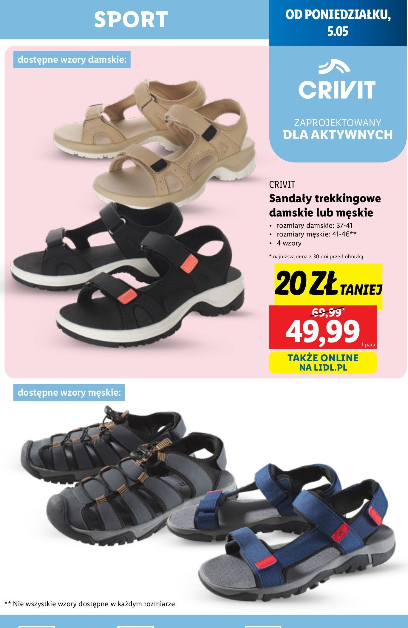 Sandały trekkingowe 41-46 Crivit promocja w Lidl