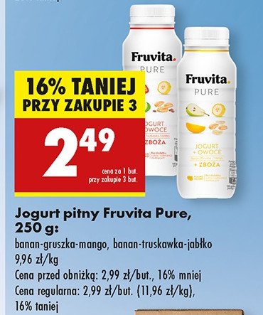 Jogurt banan truskawka jabłko + płatki owsiane i siemię lniane Fruvita pure Fruvitaland promocja