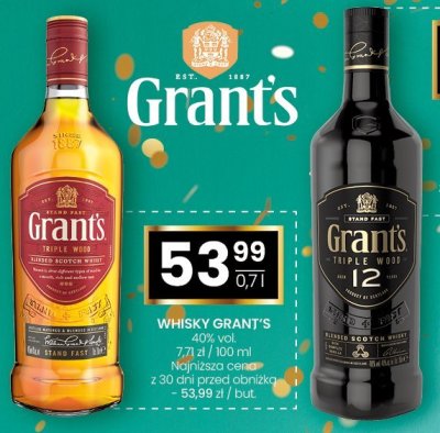 Whisky Grant's 12yo 40% vol. 0,7l promocja w Twój Market
