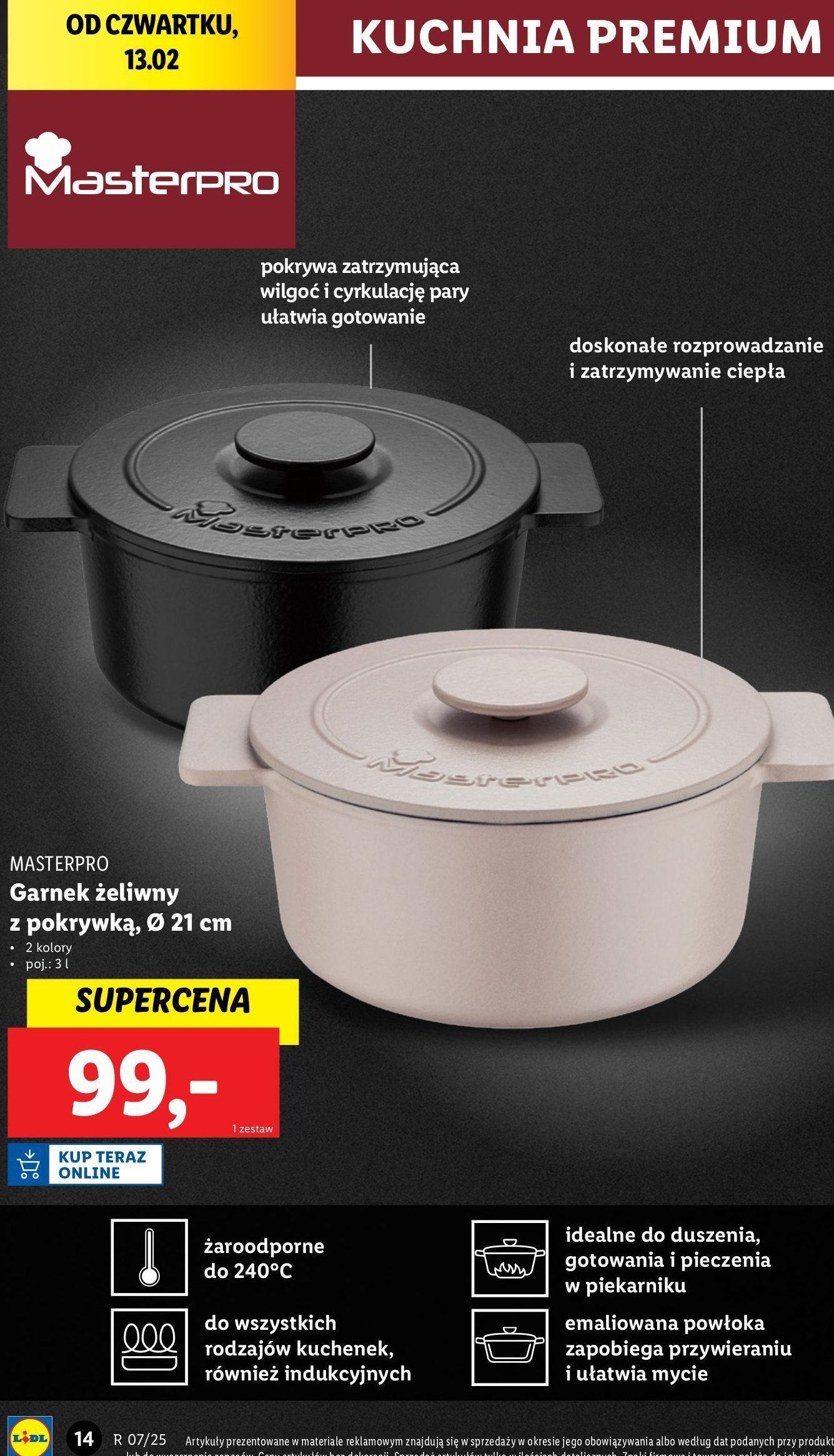 Garnek żeliwny z pokrywką 21 x 10 cm Masterpro promocja