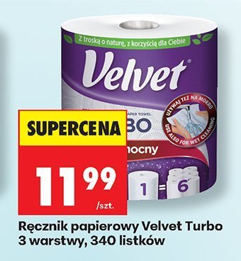Ręcznik papierowy Velvet Turbo 3 warstwy, 340 listków promocja w Biedronka