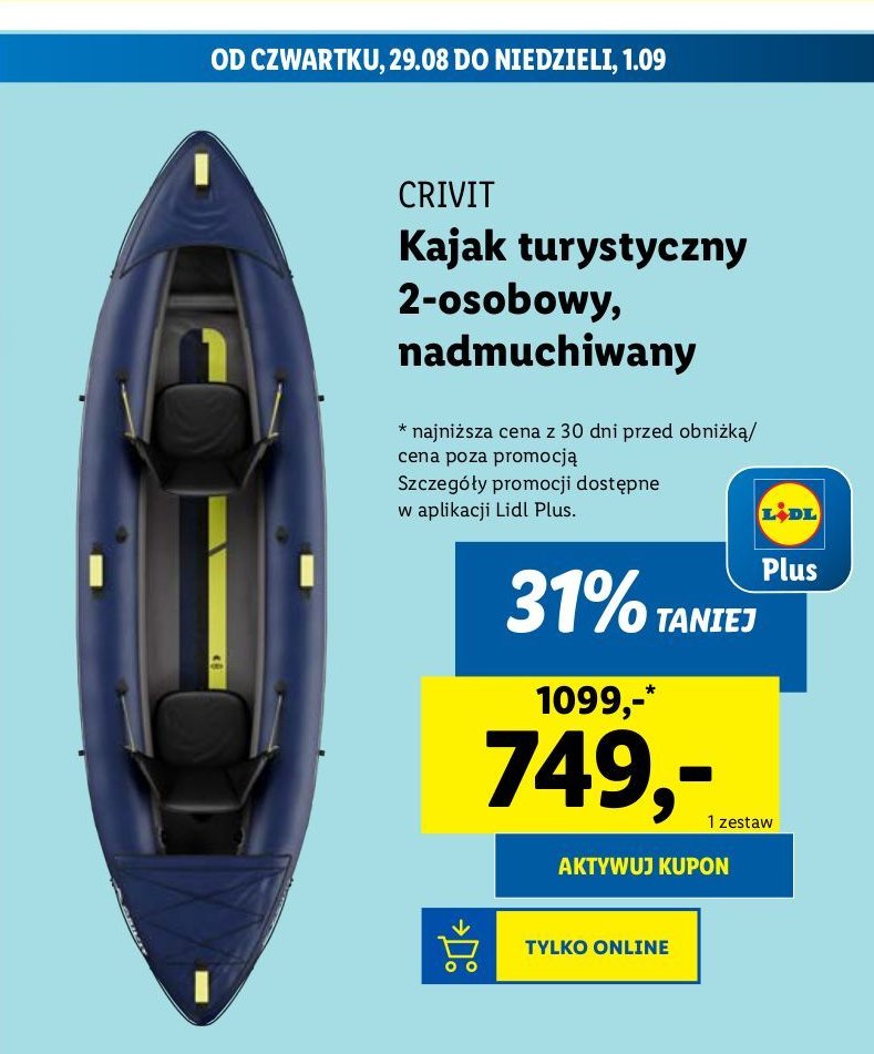 Kajak nadmuchiwany 2-osobowy Crivit promocja