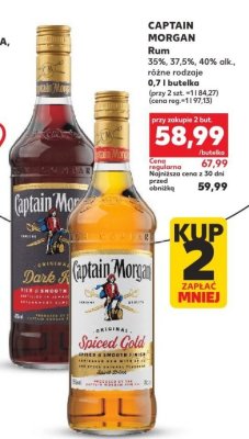 Rum Captain Morgan 35%, 37,5%, 40% alk., różne rodzaje 0,7 l butelka promocja w Kaufland