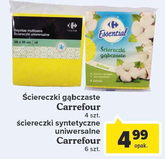 Ściereczki gąbczaste Carrefour essential promocje