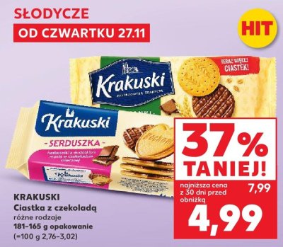 Ciastka z czekoladą różne rodzaje Krakuski promocja w Kaufland