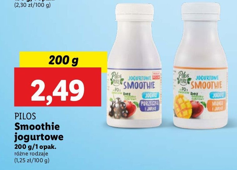 Jogurtowe smoothie mango jabłko Pilos pure promocja