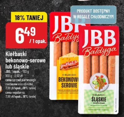 Kiełbaski bekonowo-serowe lub śląskie JBB promocja w POLOmarket