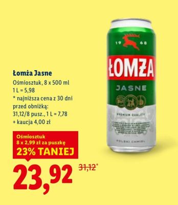 Piwo Łomża Jasne 8-pak promocja w Lidl