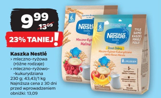 Kaszka mleczna ryżowo-kukurydziana banan-jabłko-morela Nestle kaszka dzień dobry promocja