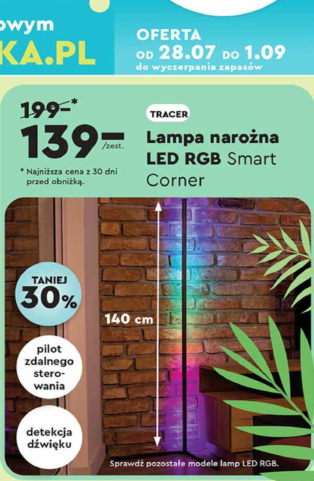 Lampa narożna smart corner Tracer promocja