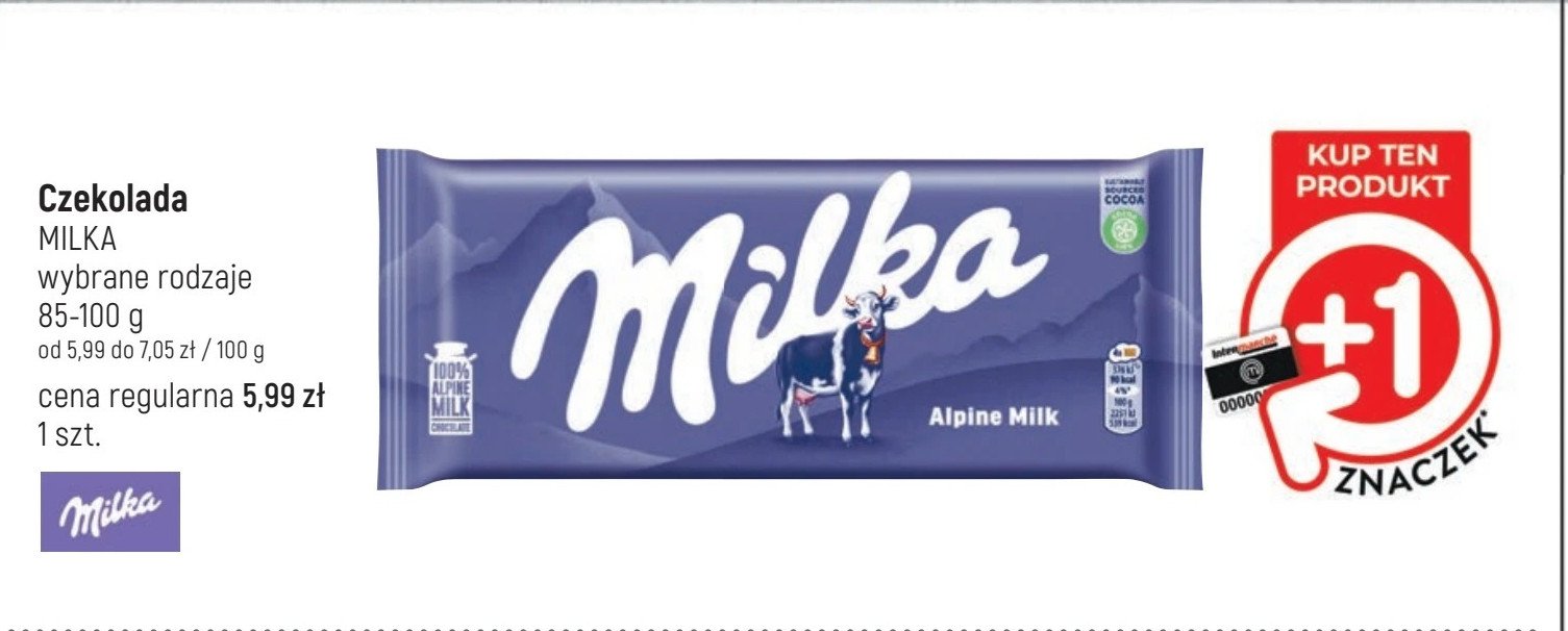 Czekolada alpine milk Milka promocja w Intermarche