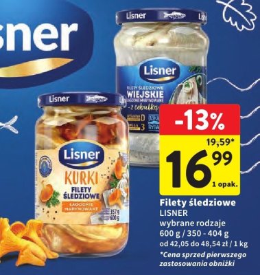 Filety śledziowe Lisner wybrane rodzaje 600 g / 350 - 404 g promocja w Intermarche