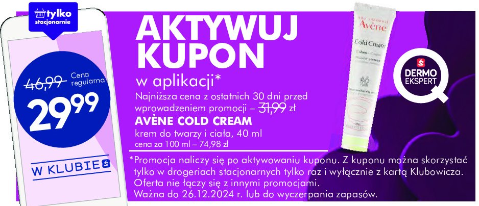 Krem do twarzy Avene cold cream promocja w Super-Pharm