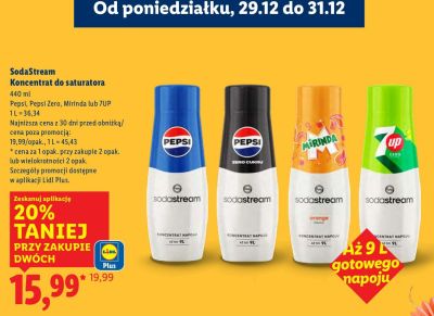 Koncentrat do saturatora SodaStream Pepsi Zero, Mirinda lub 7UP 440 ml promocja w Lidl