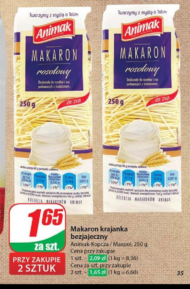 Makaron domowy 2 jajeczny	krajanka Animak promocja w Dino