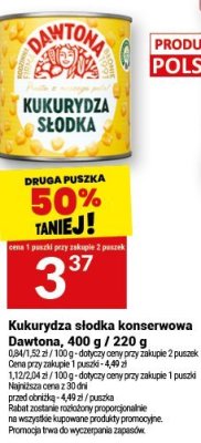 Kukurydza słodka konserwowa Dawtona, 400 g / 220 g promocja w Twój Market