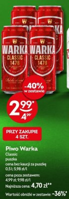 Piwo Warka Classic puszka 0,5l promocja w Żabka