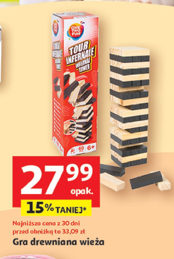 Gra drewniana wieża One two fun promocja w Auchan