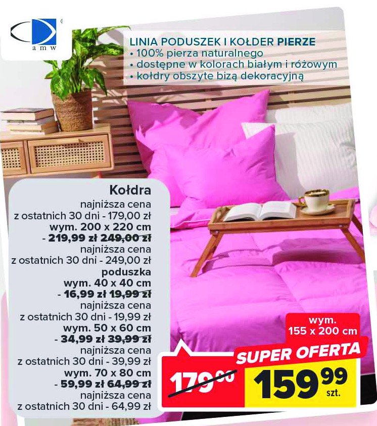 Poduszka pierze 70 x 80 cm różowa Amw promocja
