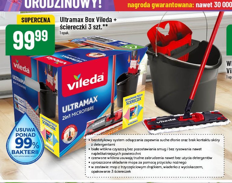 Mop płaski ultramax + 3 ścierki Vileda promocja