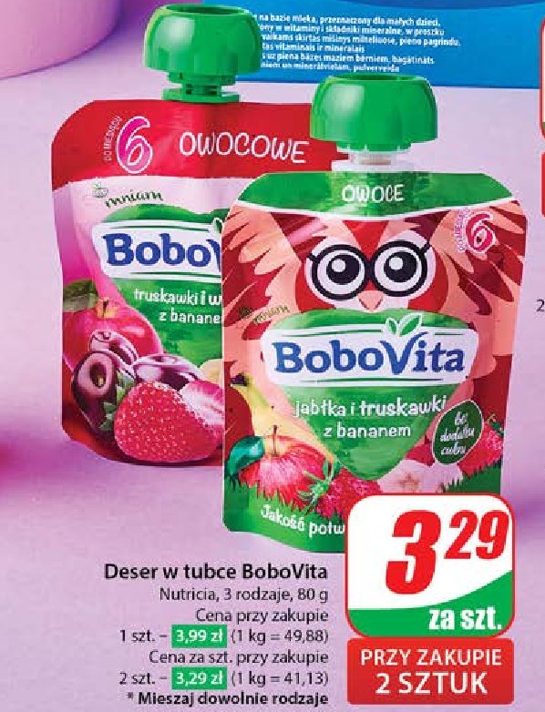 Mus jabłka truskawki i banany Bobovita promocja w Dino